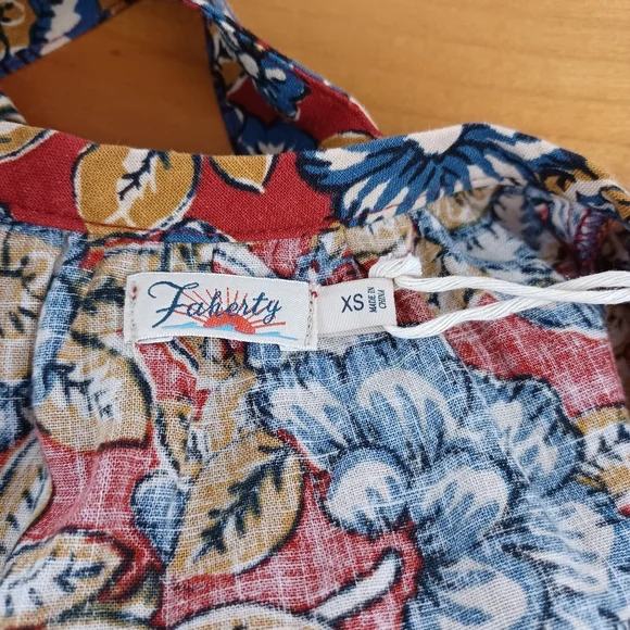 Faherty Carmel Print Linen Blend Midi Dress Size XS Tie Waist Floral Boho Pocket - Picture 9 of 15